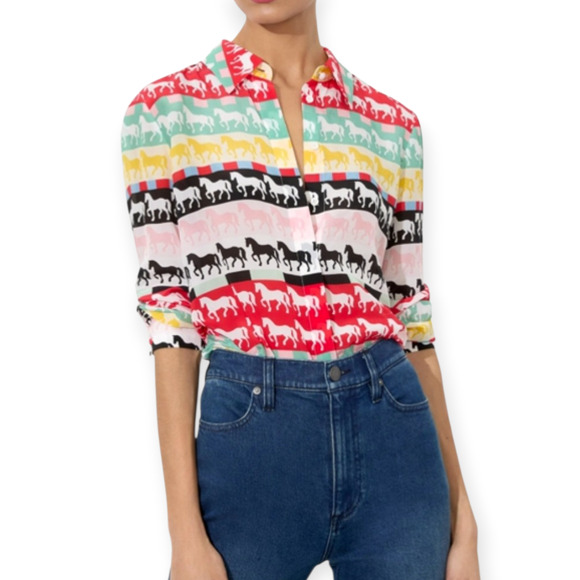 Alice + Olivia Tops - Alice + Olivia Willa Placket Horse Stallion Silk Blouse Size Small